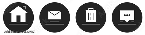 Home icon, mail icon, delete icon or trashcan icon, speech buble icon, icon set