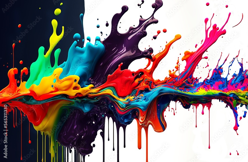 Fototapeta premium splash of bright liquid colors with splashes generative ai illustration, background