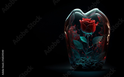 Valentines Day Heart Made of Red Rose, Generative AI Art Illustration