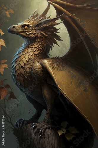 Great horned dragon griffin. Generative AI.