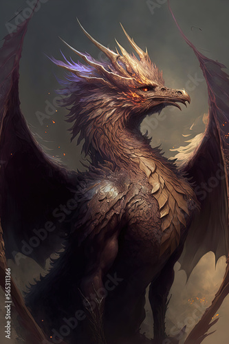 Great horned dragon griffin. Generative AI.