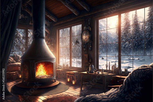Foto chimney or stove fire in a chalet in the mountains in winter
