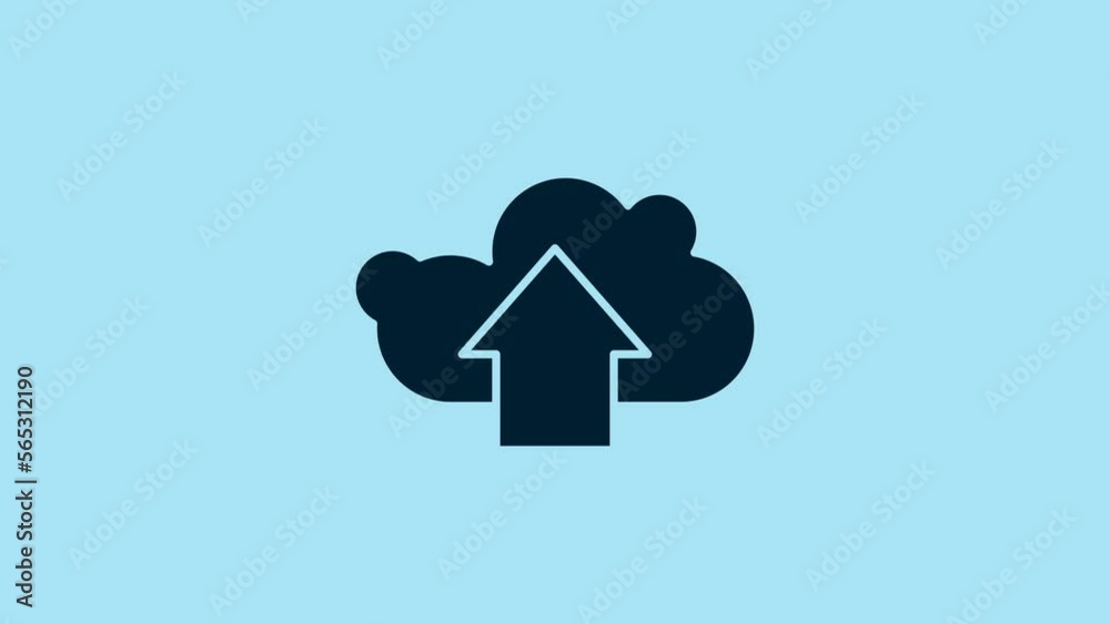 Blue Cloud upload icon isolated on blue background. 4K Video motion graphic animation