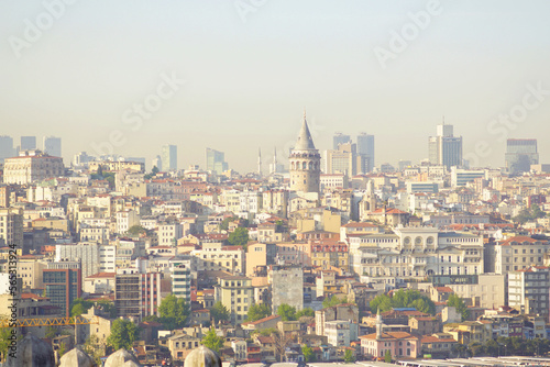 Istanbul cityscape - view of the Galata tower and historical buildings near it