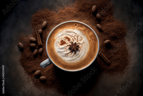 a cup of latte on a tabletop, latte, Generative AI