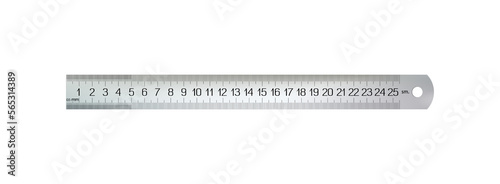 Top view realistic metal centimeters ruler, measuring tool isolated. 25 sm, cm, meter instrument locksmiths or carpenters, craft and school supplies. png