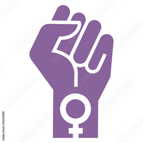 Símbolo de victoria, fuerza, poder y solidaridad. Logo feminista. Silueta de puño cerrado levantado con símbolo femenino