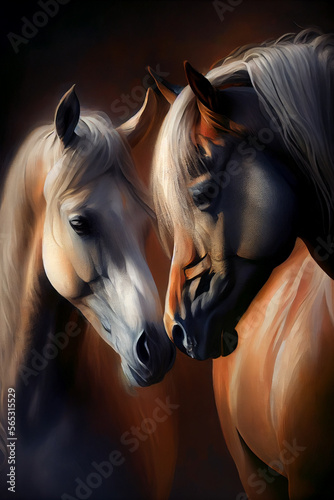 Zwei verliebte Pferde. Verliebte Tiere zu Valentinstag - Generative Ai