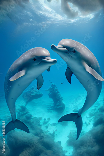 Zwei verliebte Delphine. Verliebte Tiere zu Valentinstag - Generative Ai © Sarah