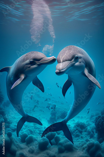 Zwei verliebte Delphine. Verliebte Tiere zu Valentinstag - Generative Ai