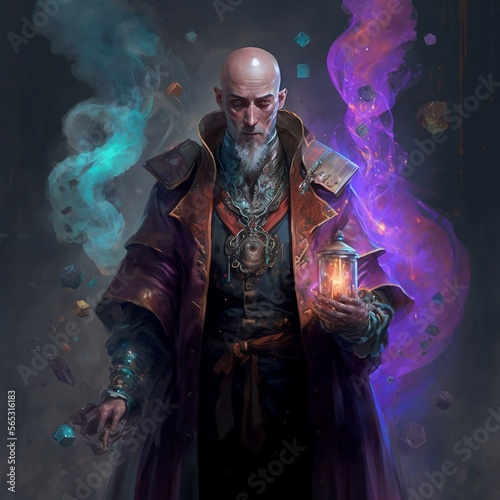 A bold old mage making making dark magic created with AI technology