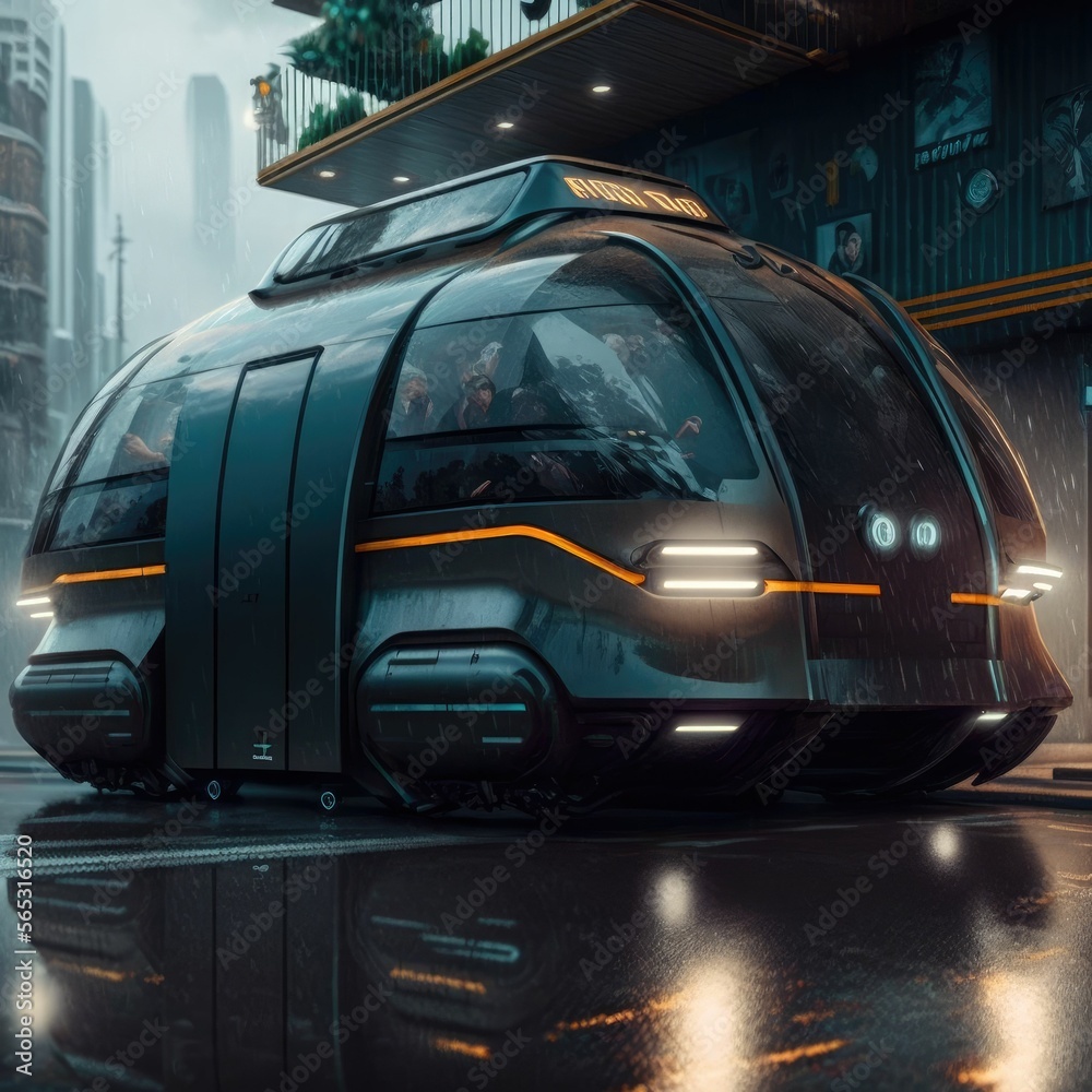 Futuristic public transport, vehicles with the new propulsion system ,made with Generative AI
