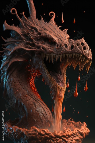 Melting orange dragon . Mythology creature ,made with Generative AI © DNY3D