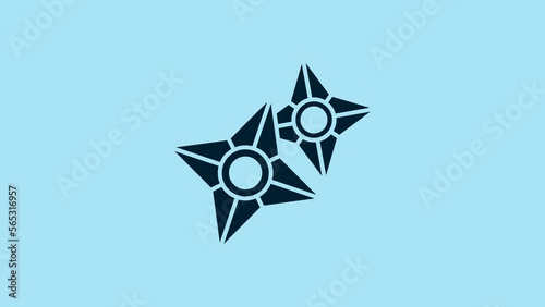 Blue Japanese ninja shuriken icon isolated on blue background. 4K Video motion graphic animation