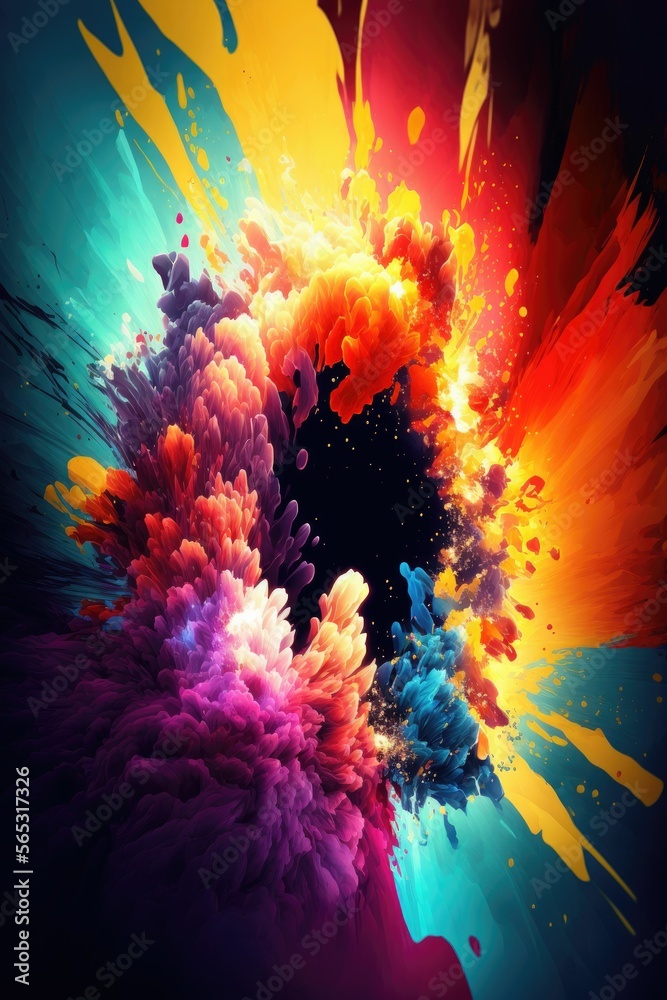 Explosion of rainbow color dust on black background ,made with Generative AI Explosion of rainbow color dust on black background ,made with Generative AI