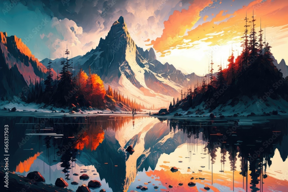 Colorful mountain landscape, background illustration ,made with Generative AI
