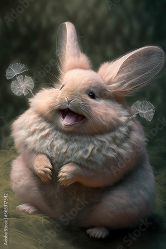 Cute rabbit in a spring forest scene ,made with Generative AI