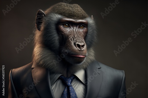 Portrait of a Baboon dressed in a formal business suit. Generative Ai. © MinixT