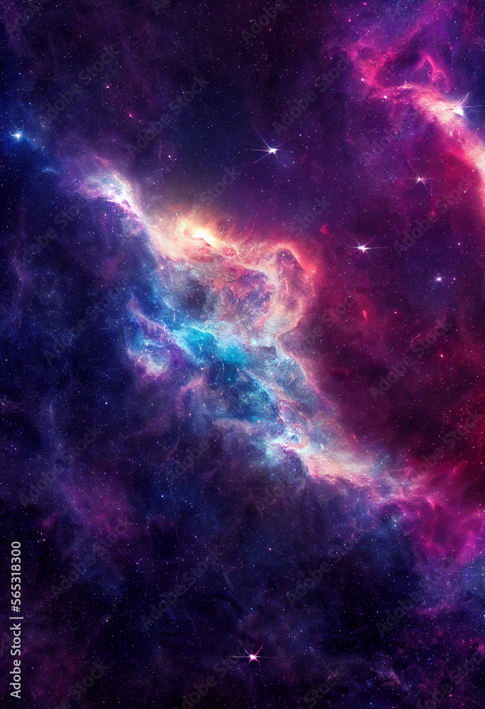 Naklejka premium HD Wallpaper of colorful space stars galaxy nebula rendering Generative AI Content by Midjourney