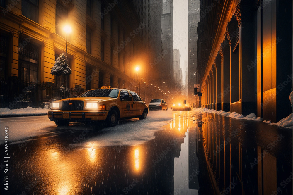 City at night, taxi, generative AI