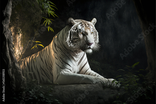 White tiger portrait, generative AI © RiveroBadea