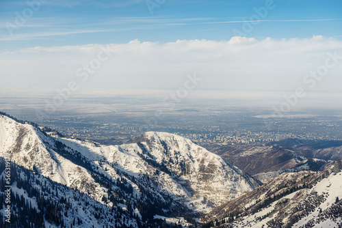 View of the mountains near Shymbulak. Snow Mountains. Almaty