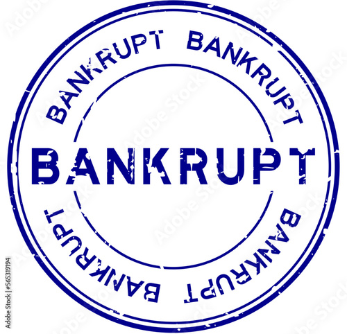Grunge blue bankrupt word round rubber seal stamp on white background