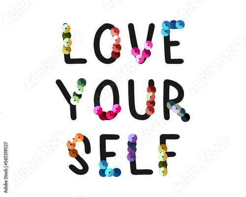 decorative slogan with colorful sequins, vector design for fashion, poster, card and sticker prints