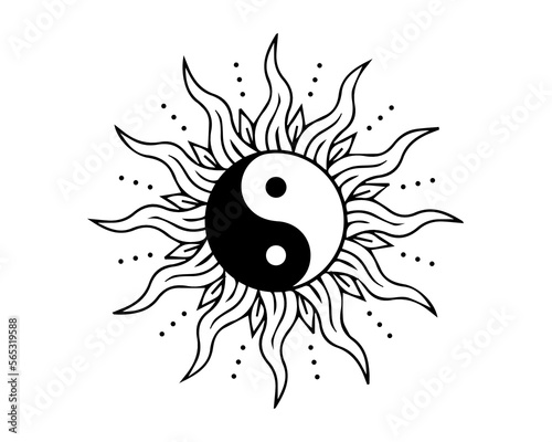 Sun vector in yin yang symbol, vector design for fashion, poster and card prints, illustration, bag, mug, sticker, tattoo design