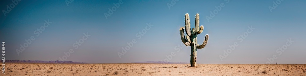 Illustration photo of lonely cactus tree standing in the desert, blue sky with sunhine