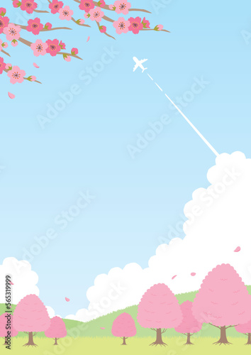 春の桜の風景のイラスト_縦_3
