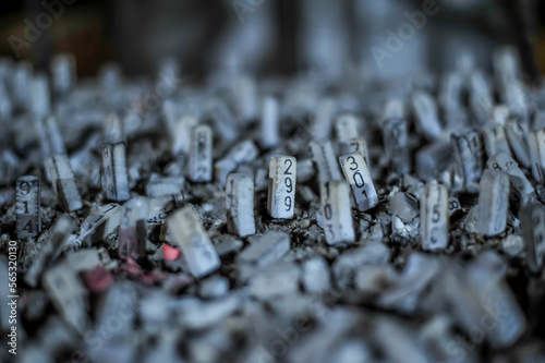 Focus 299 Random lucky number incense at wat Julamanee temple, Samutsongkhram province, Thailand 