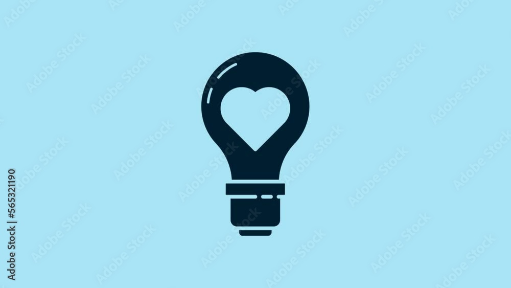 Blue Heart shape in a light bulb icon isolated on blue background. Love symbol. Valentine day symbol. 4K Video motion graphic animation Blue Heart shape in a light bulb icon isolated on blue background. Love symbol. Valentine day symbol. 4K Video motion graphic animation