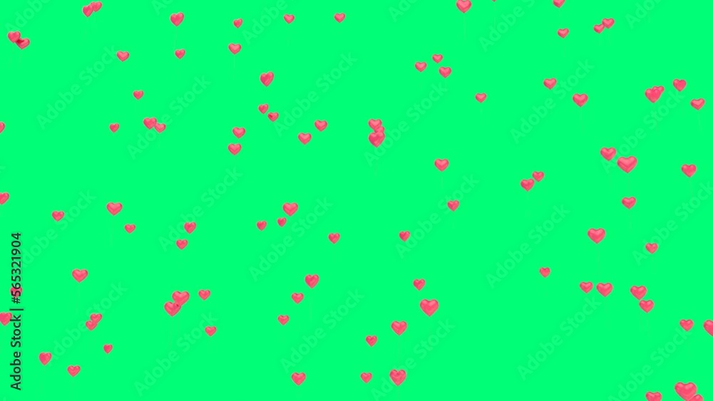 Red balloons in the shape of a heart flying on a green screen Red balloons in the shape of a heart flying on a green screen