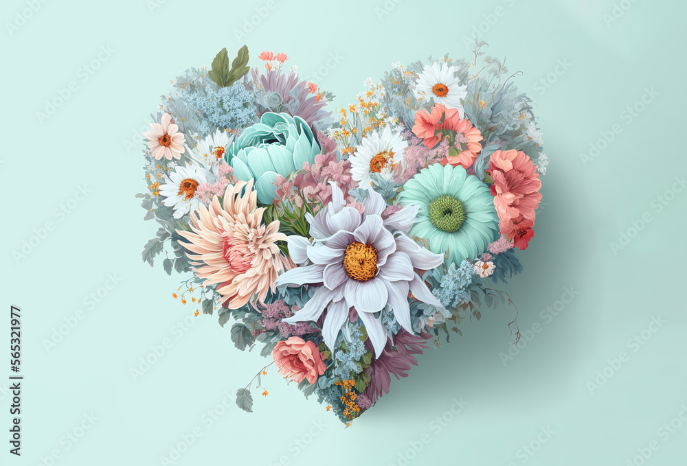 Beautiful bouquet of flowers in a heart shape. Generative ai Stock ...