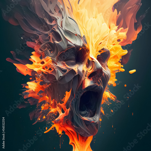 Screaming, face with flames. Digital illustration created with generative ai technology.