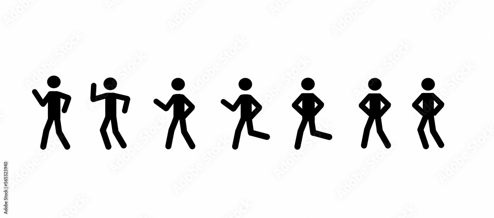 a set of human figures, various standing poses man, stick man, drawing, pictogram, icons isolated on a white background