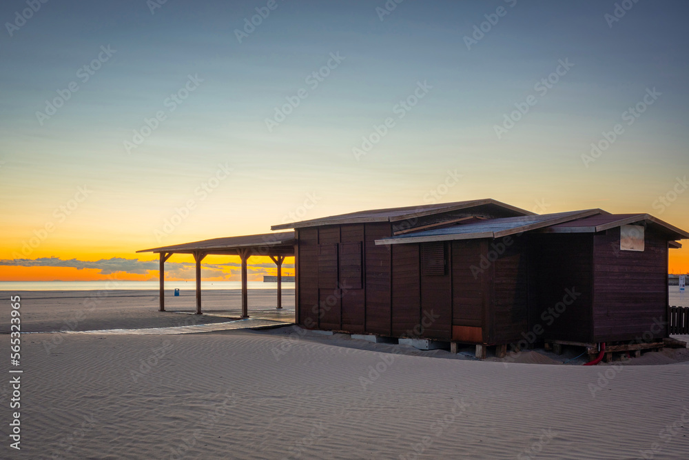 Playa de las Arenas beach by the Mediterranean Sea in Valencia at sunrise. Spain Playa de las Arenas beach by the Mediterranean Sea in Valencia at sunrise. Spain