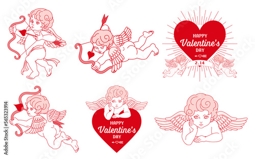 Valentine's day cupid design element set - Red and pink color photo