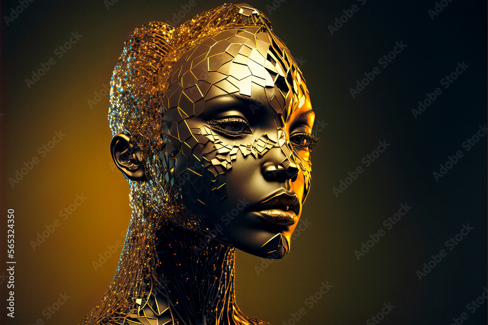 Portrait Of a Woman With Golden AI Mask, A Portrait of a ...
