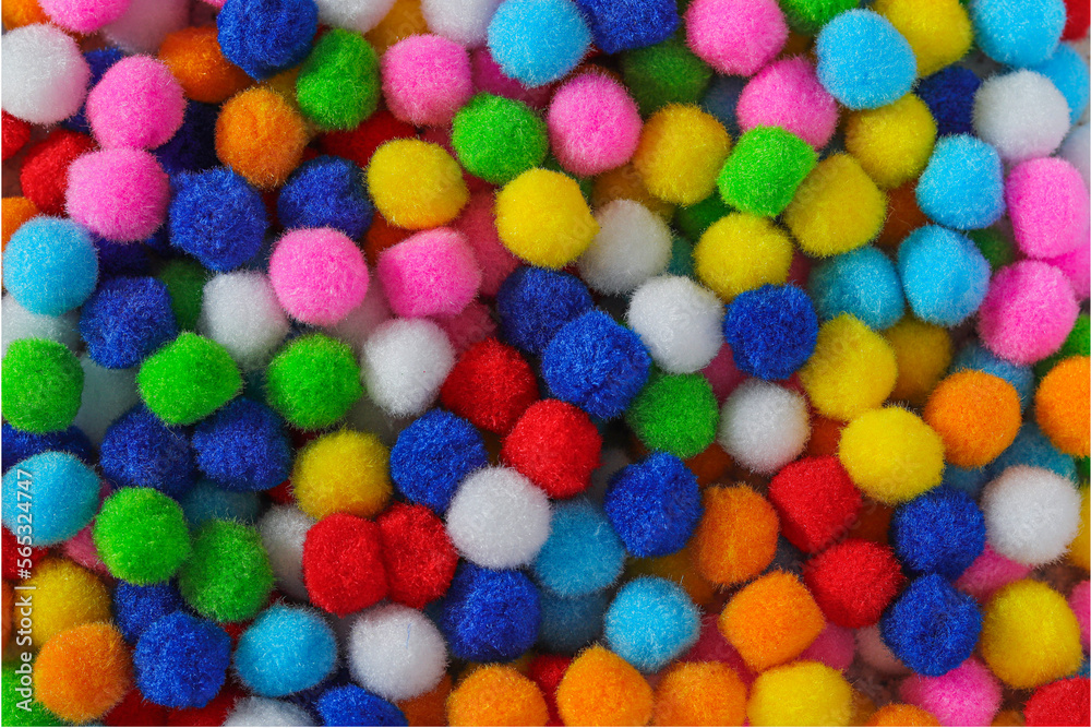 Pastel colorful soft pompons background Pastel colorful soft pompons background