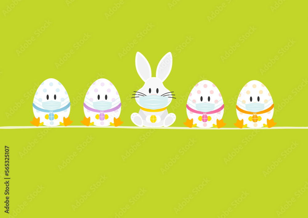 Weißer Osterhase & 4 Ostereier Maske Karte Grün