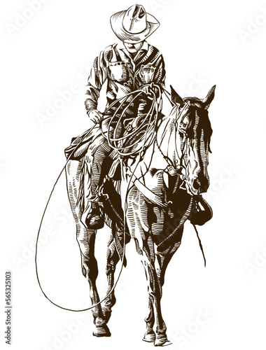 relaxed cowboy riding his horse