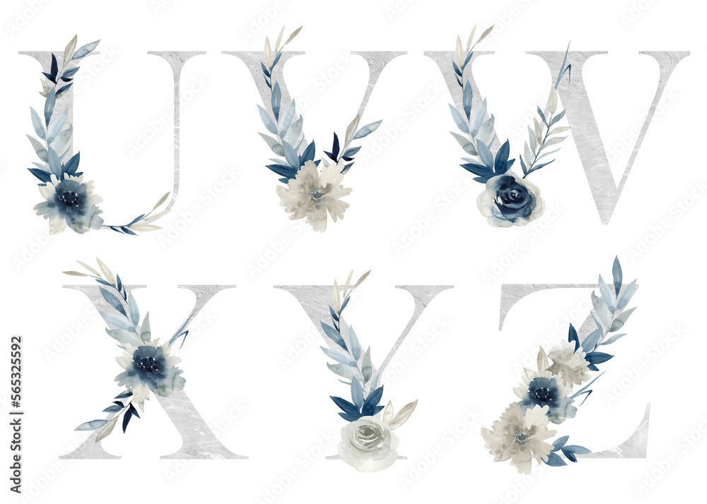 Watercolor floral alphabet with flowers for wedding invitations ...