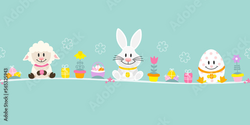 Schaf, Weißer Osterhase & Osterei Icons Banner Türkis