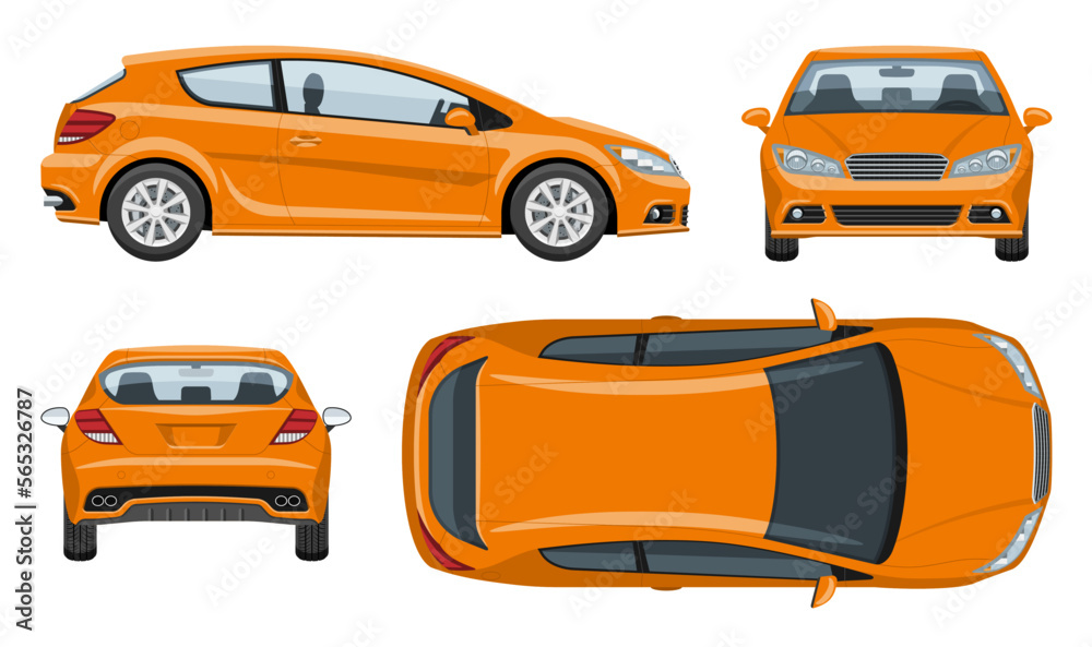 Orange hatchback car vector template with simple colors without ...