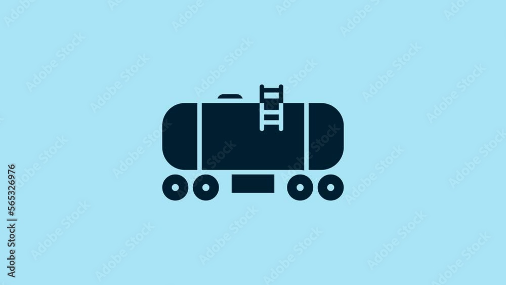 Blue Oil railway cistern icon isolated on blue background. Train oil tank on railway car. Rail freight. Oil industry. 4K Video motion graphic animation Blue Oil railway cistern icon isolated on blue background. Train oil tank on railway car. Rail freight. Oil industry. 4K Video motion graphic animation