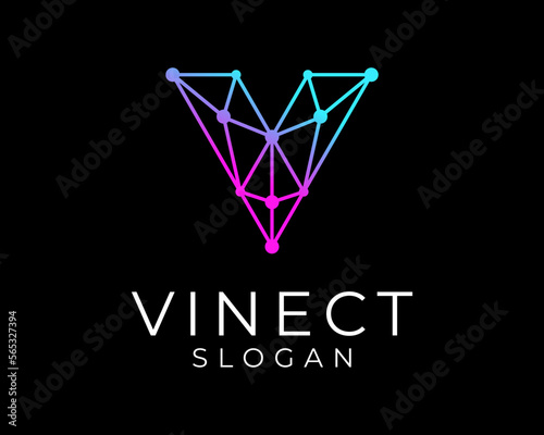 Letter V Initials Dot Connection Technology Digital Molecular Mesh Futuristic Vector Logo Design