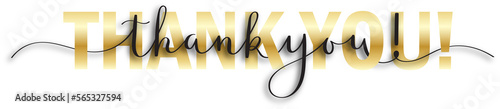 THANK YOU black and gold brush calligraphy banner on transparent background