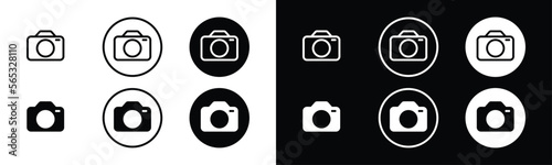 Camera icon set. Photo camera icon buttons. Photography camera symbol in outline and flat style for apps and websites, vector illustration